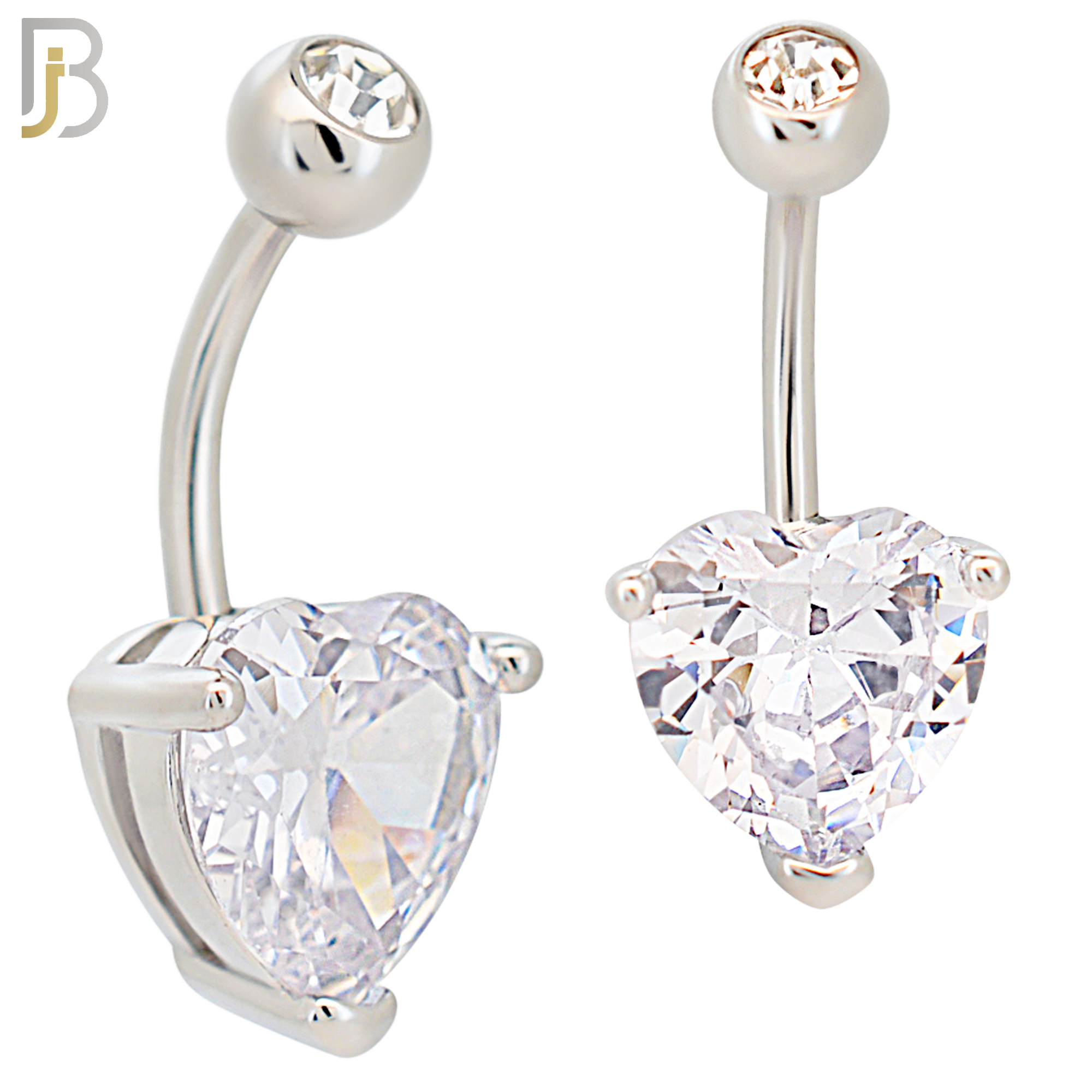 NB73 - 316L Stainless Steel Banana Belly Ring with Prong Set 10mm Heart Shaped Cubic Zirconia image 1