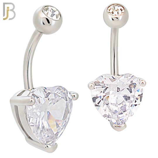 NB73 - 316L Stainless Steel Banana Belly Ring with Prong Set 10mm Heart Shaped Cubic Zirconia image 1