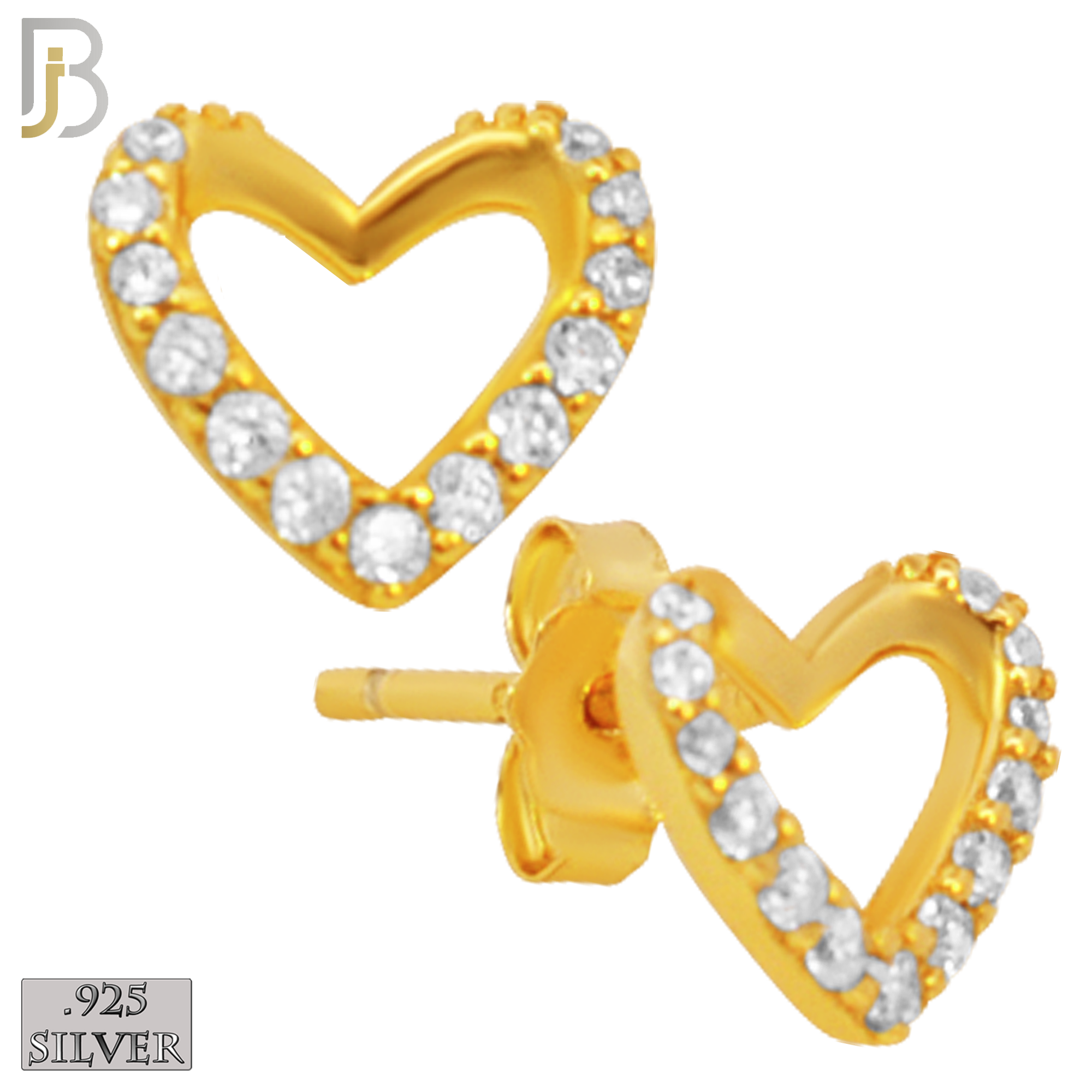 925-ES138 - .925 Sterling Silver Hollow Heart Design with Zircon Design Earring Stud image 2