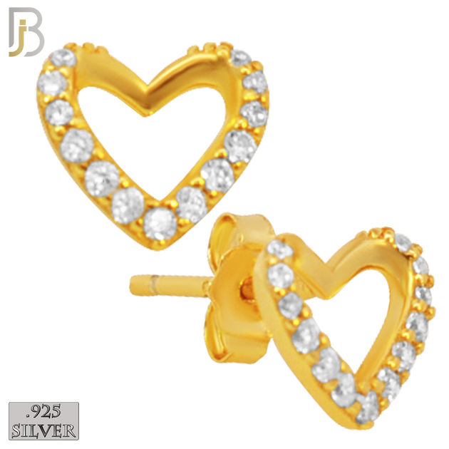 925-ES138 - .925 Sterling Silver Hollow Heart Design with Zircon Design Earring Stud image 2