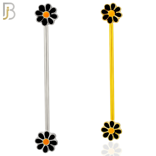BB22 - 316L Surgical Steel Screw Bar Daisy Flower Design with Zircon Barbell Industrial (PACK OF 4) image 0