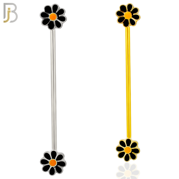 BB22 - 316L Surgical Steel Screw Bar Daisy Flower Design with Zircon Barbell Industrial (PACK OF 4) image 0