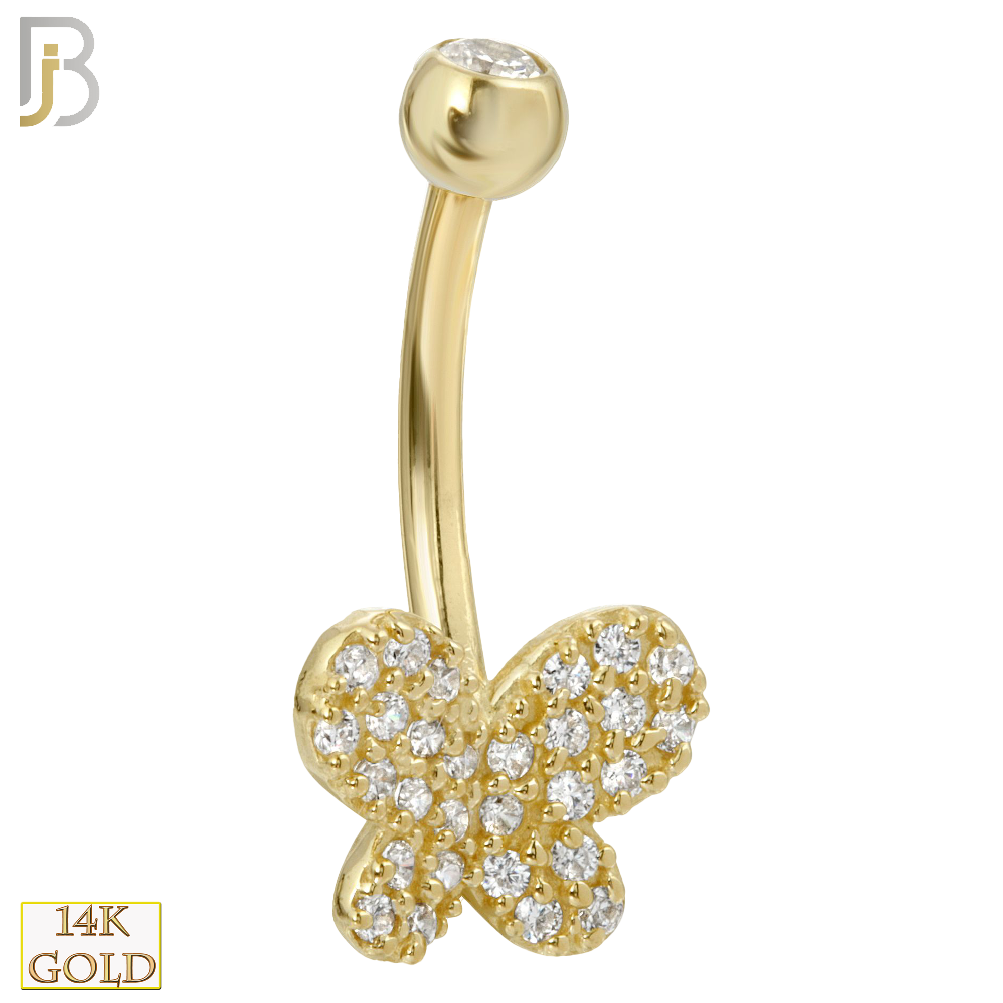 14-NB19 - 14k Solid Gold Banana Belly Ring with 8mm Butterfly Design image 0