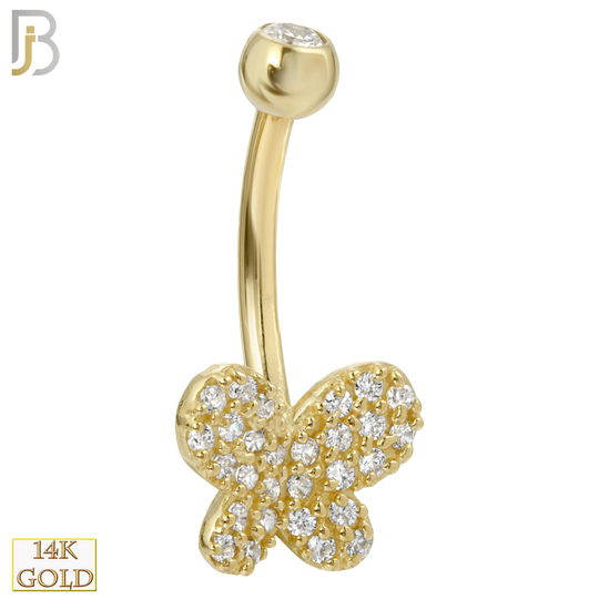 14-NB19 - 14k Solid Gold Banana Belly Ring with 8mm Butterfly Design image 0