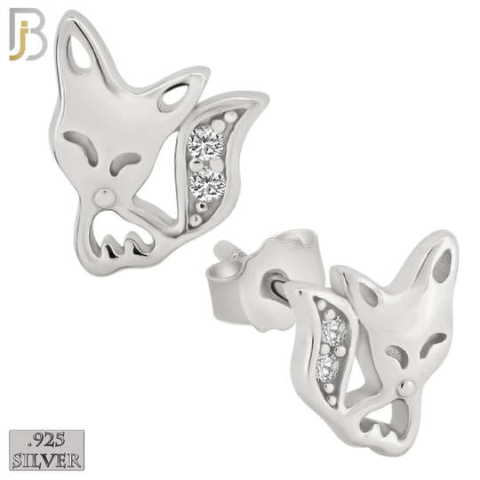 925-ES204 - .925 Sterling Silver Fox Design Earring Stud with Clear Zircon image 1