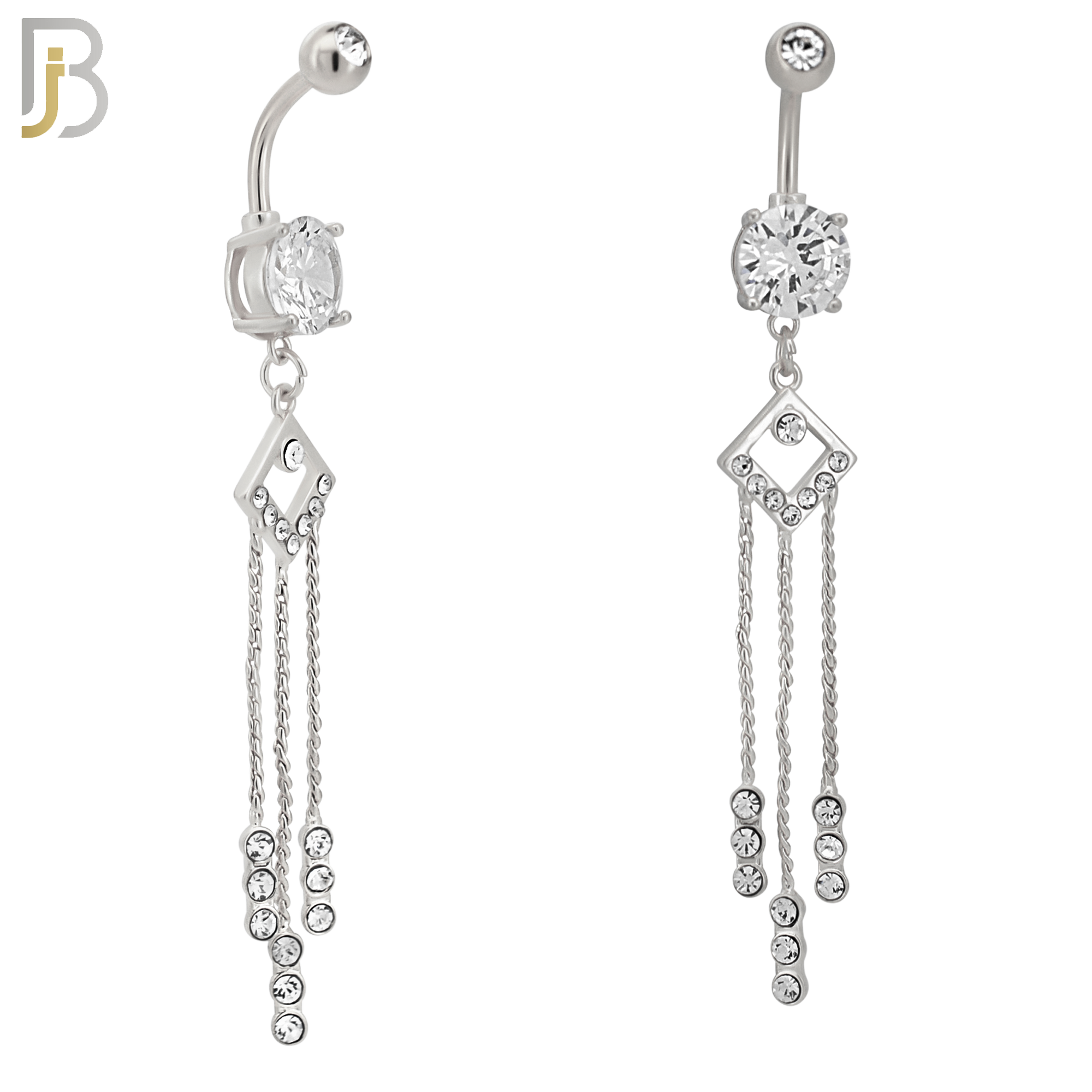 N0132 - 316L Stainless Steel Dangling Diamond Shape with Dangling Round Zircon Belly Ring and 5mm Screw Ball image 1