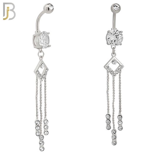 N0132 - 316L Stainless Steel Dangling Diamond Shape with Dangling Round Zircon Belly Ring and 5mm Screw Ball image 1