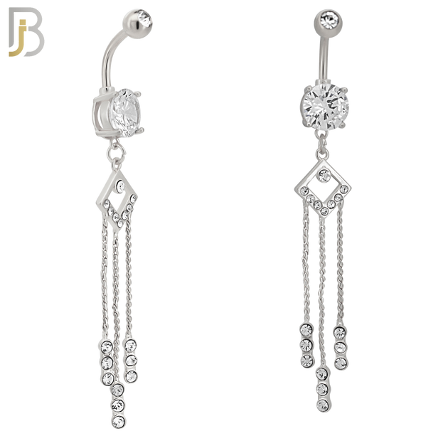 N0132 - 316L Stainless Steel Dangling Diamond Shape with Dangling Round Zircon Belly Ring and 5mm Screw Ball image 1