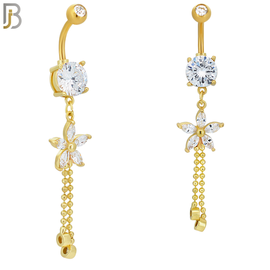 N0102  - 316L Stainless Steel Round Zircon with Dangling Flower with Zircon Drop Belly Ring image 2