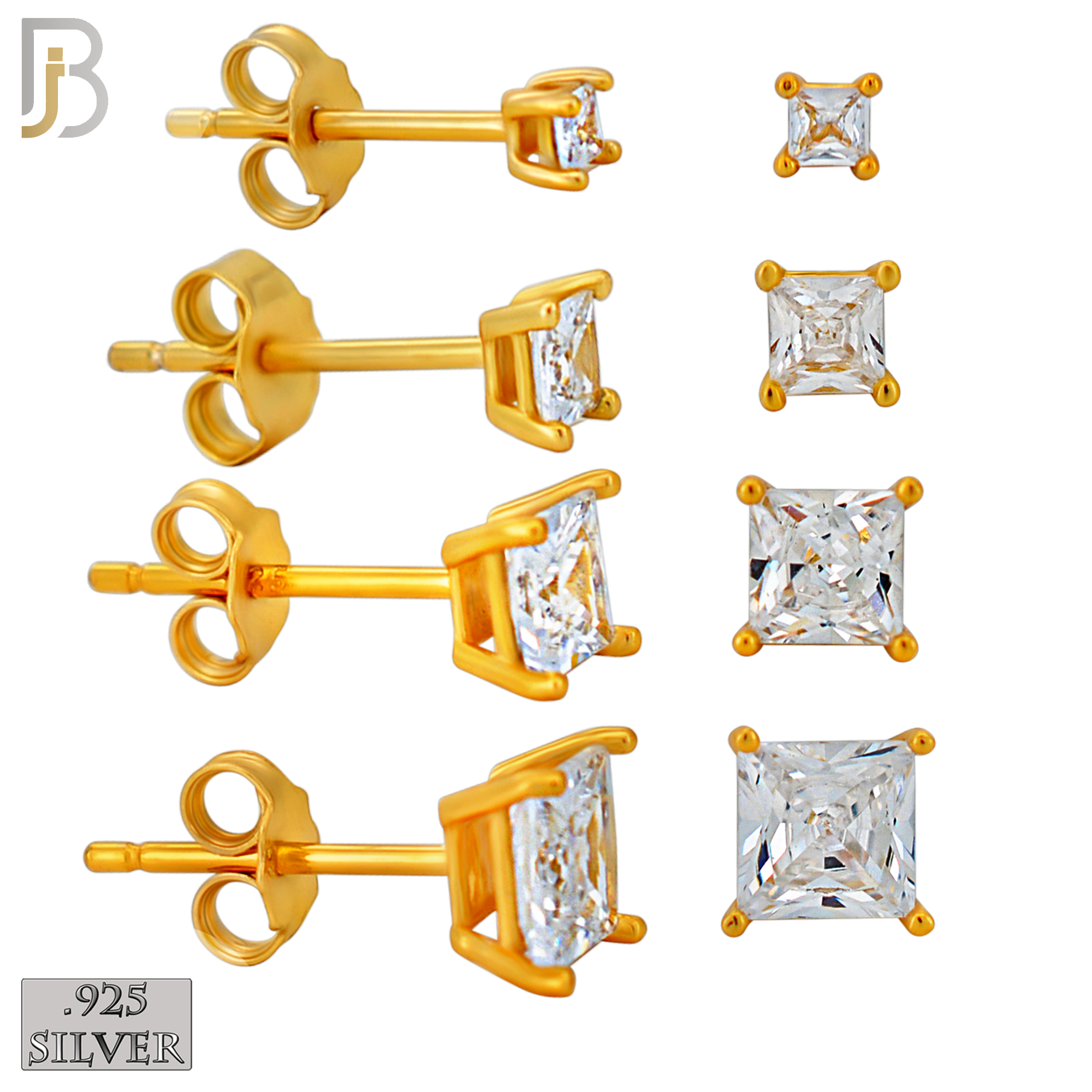 925-ES72-RC - .925 Sterling Silver Rose Gold Plated Earring Stud Casting Square Princess Cut Prong Setting Clear Zircon image 0