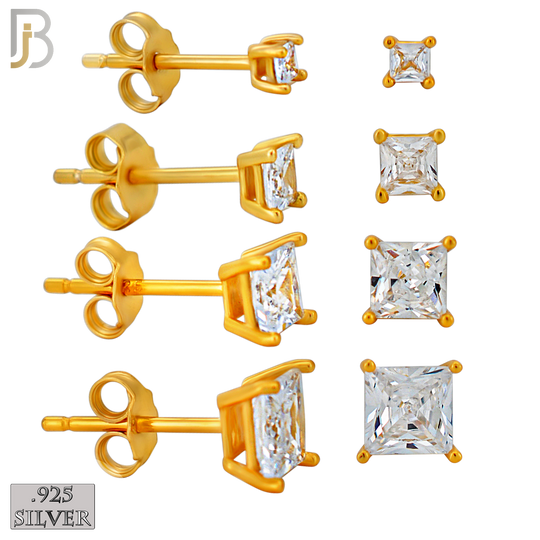 925-ES72-RC - .925 Sterling Silver Rose Gold Plated Earring Stud Casting Square Princess Cut Prong Setting Clear Zircon image 0