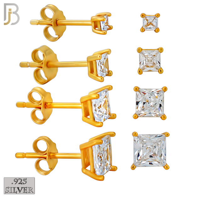 925-ES72-RC - .925 Sterling Silver Rose Gold Plated Earring Stud Casting Square Princess Cut Prong Setting Clear Zircon image 0