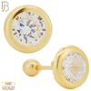 14-ES36YC - 14k Solid Gold Screw Ball Back Round Shape Design Zircon in Bezel Setting Earring Stud - 5mm image
