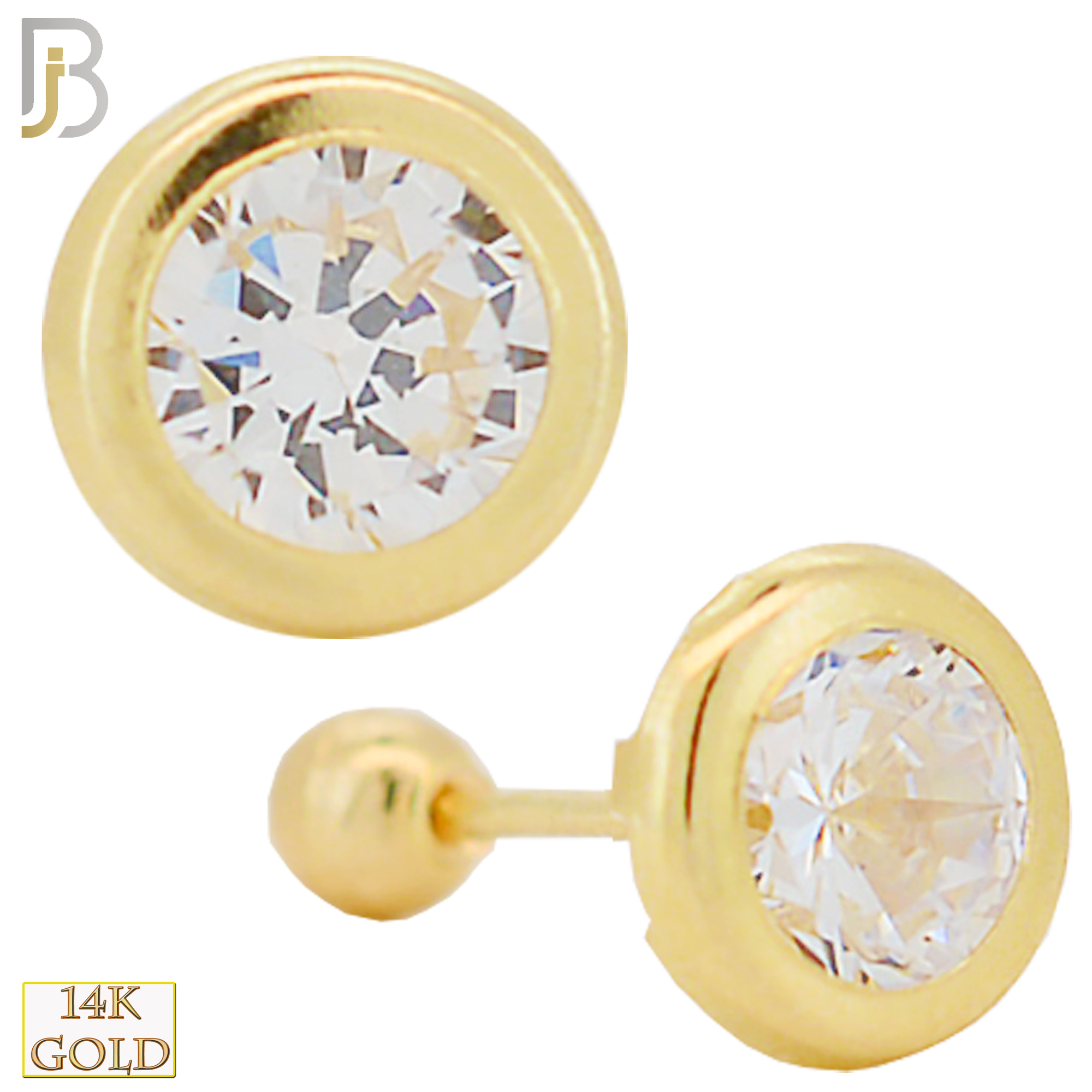 14-ES36YC - 14k Solid Gold Screw Ball Back Round Shape Design Zircon in Bezel Setting Earring Stud - 5mm image
