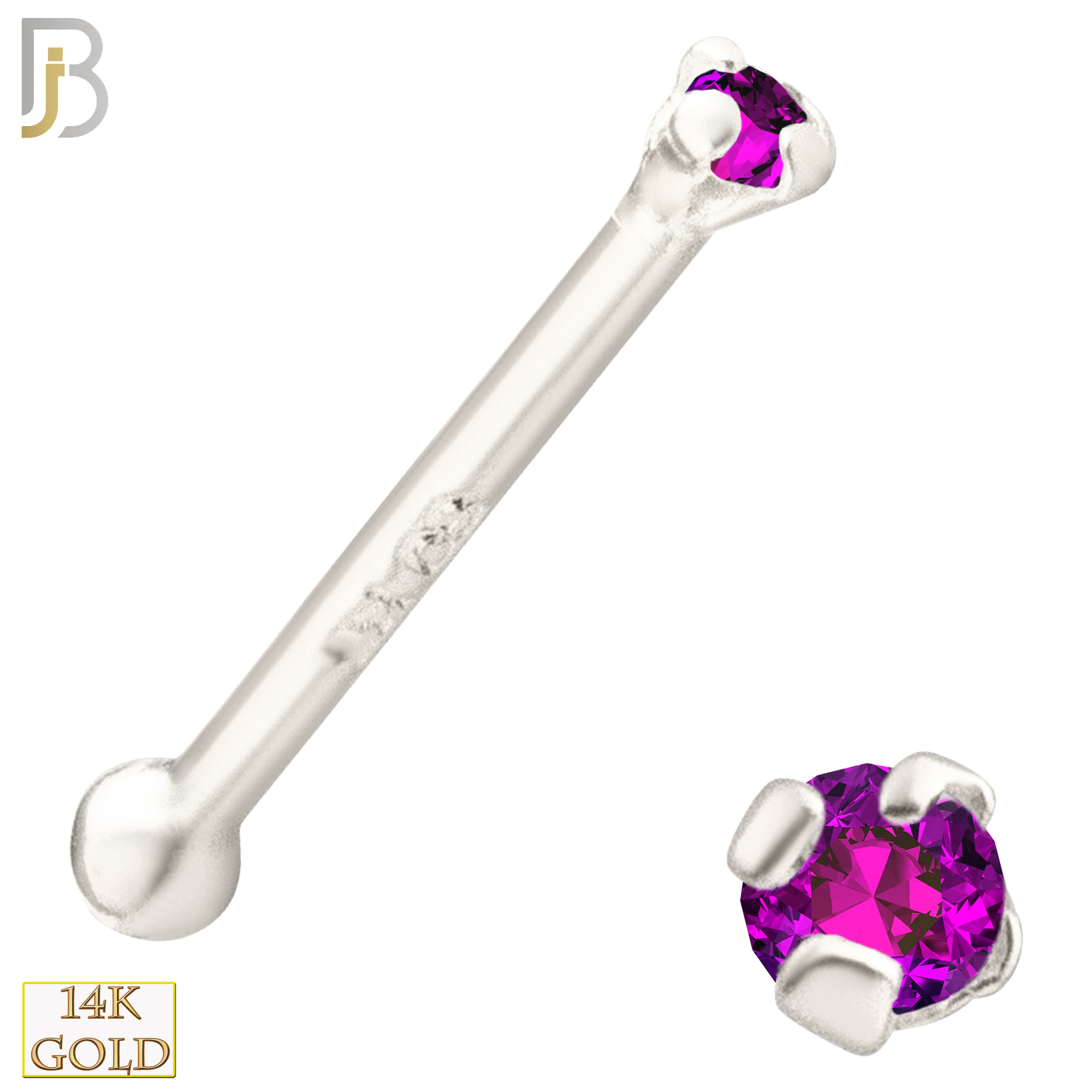 14-NR01CWR - 20g 14k White Gold Nose Bone with Ruby Colored CZ - 1.5mm image