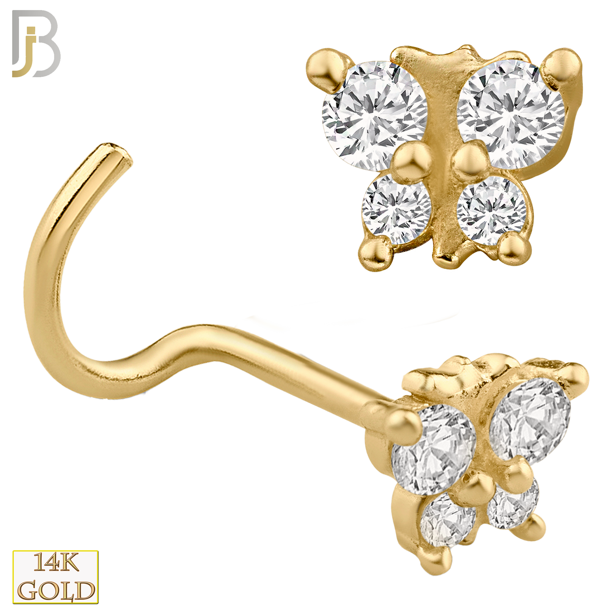 14-NR34C- 14k Solid Gold Butterfly Design with CZ Nose Screw - Yellow Gold image