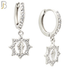 ES492 - 316L Stainless Steel Dangling Virgin Mary With Sun Halo Multi CZ Huggies Earrings image 1