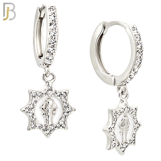 ES492 - 316L Stainless Steel Dangling Virgin Mary With Sun Halo Multi CZ Huggies Earrings image 1