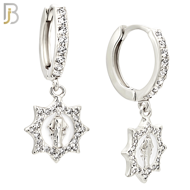 ES492 - 316L Stainless Steel Dangling Virgin Mary With Sun Halo Multi CZ Huggies Earrings image 1