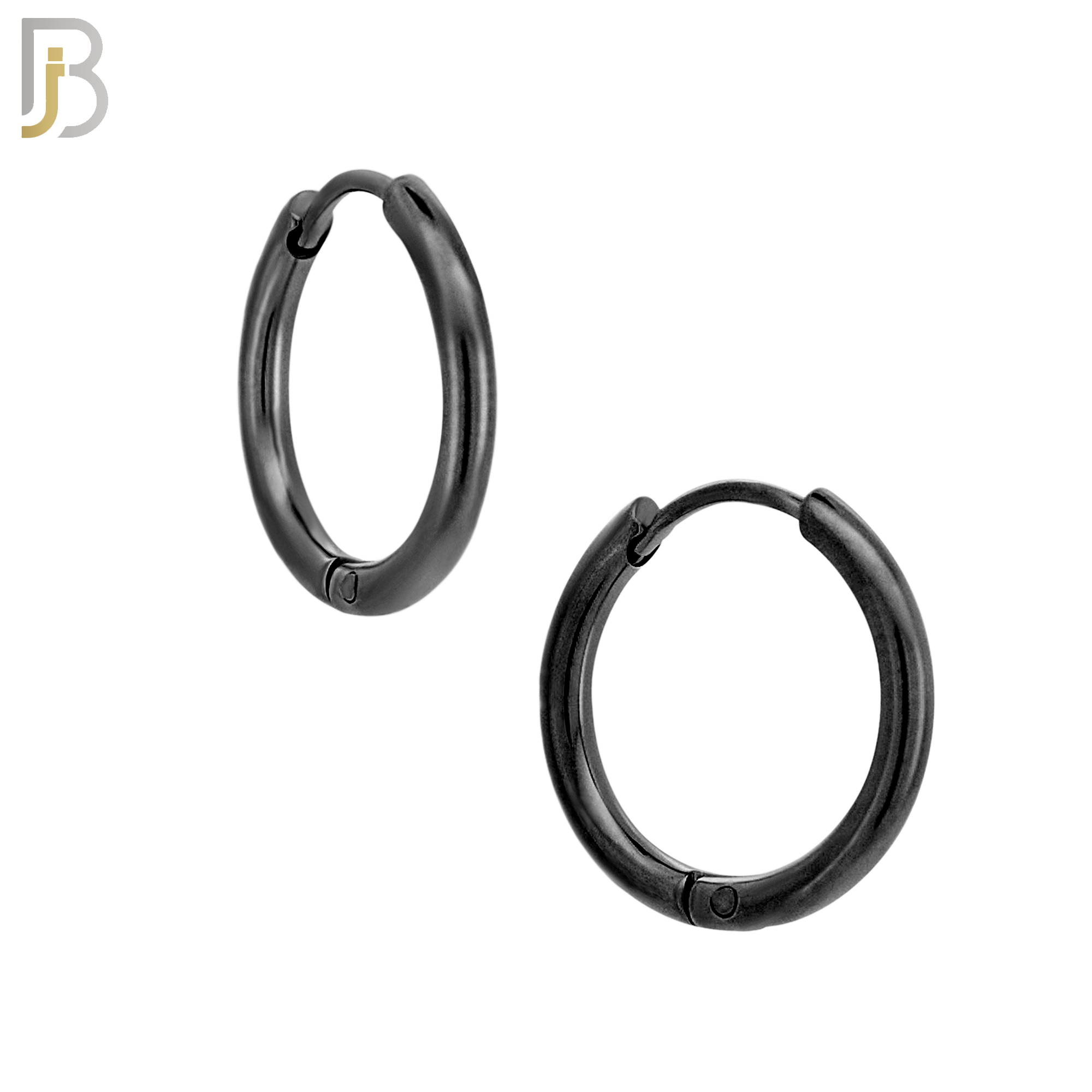 ES95K - 316L Stainless Steel Black Plated 2mm Thickness Plain Hoops Design Huggies Clip On - 12mm image