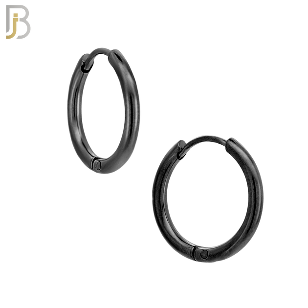 ES95K - 316L Stainless Steel Black Plated 2mm Thickness Plain Hoops Design Huggies Clip On - 12mm image