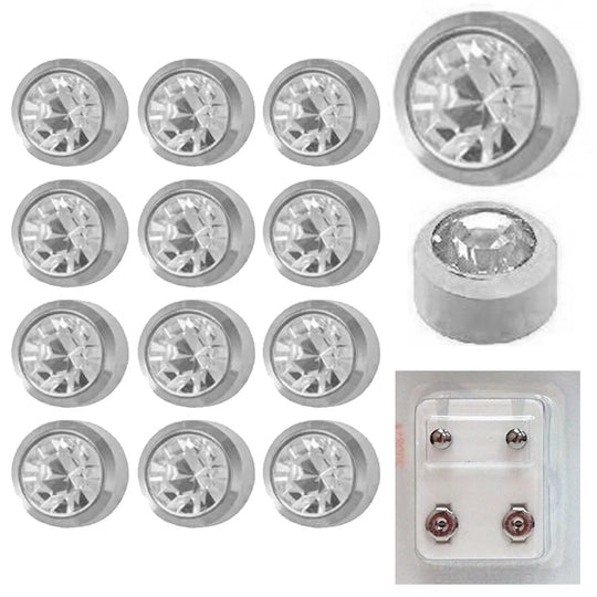 204 - 316L Surgical Steel April Birthstone Caflon Bezel Round Piercing Earrings Pack of 12 image 0