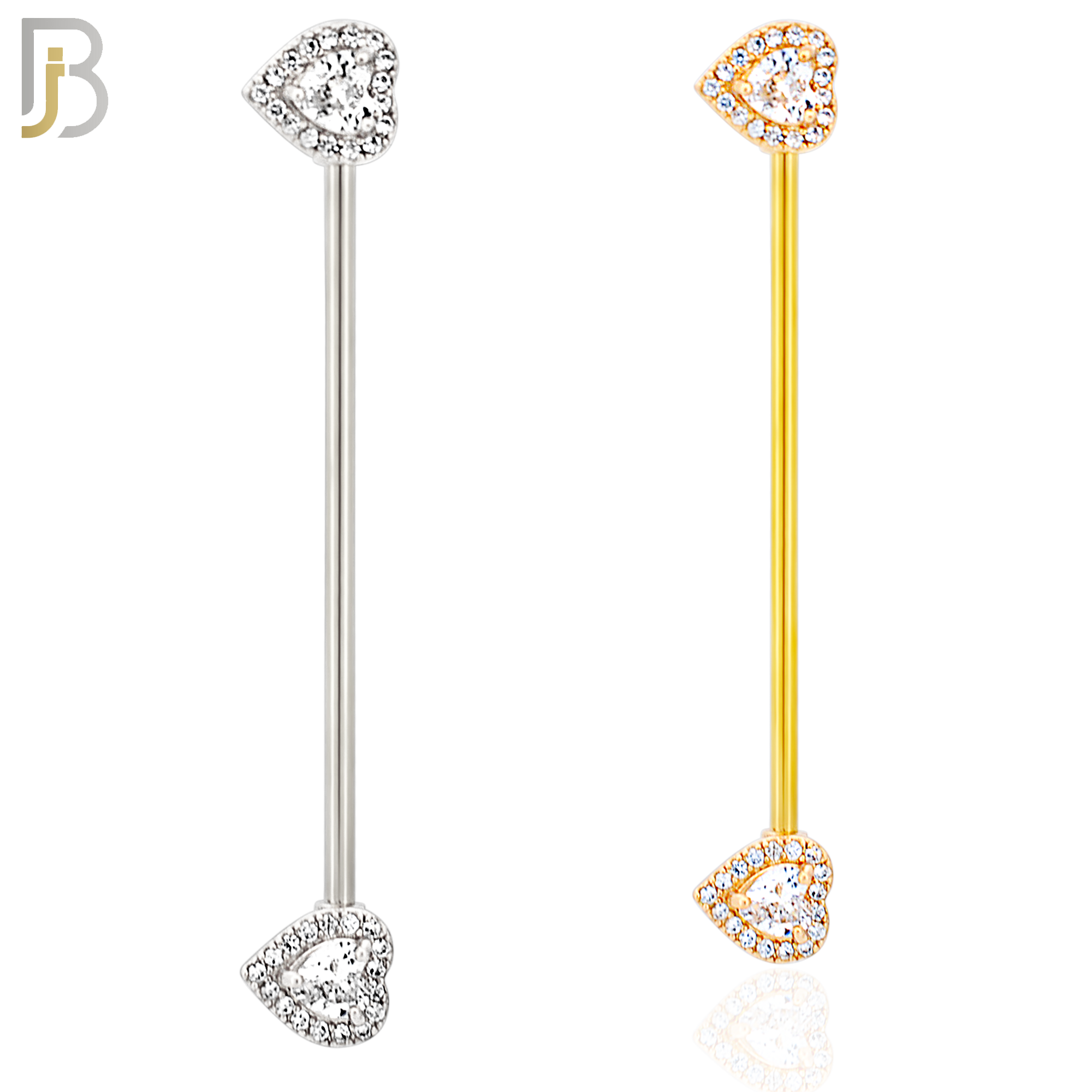 BB16 - 316L Surgical Steel Screw Bar Heart Multi CZ Design Barbell Industrial (PACK OF 4) image 0