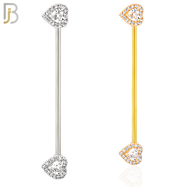 BB16 - 316L Surgical Steel Screw Bar Heart Multi CZ Design Barbell Industrial (PACK OF 4) image 0