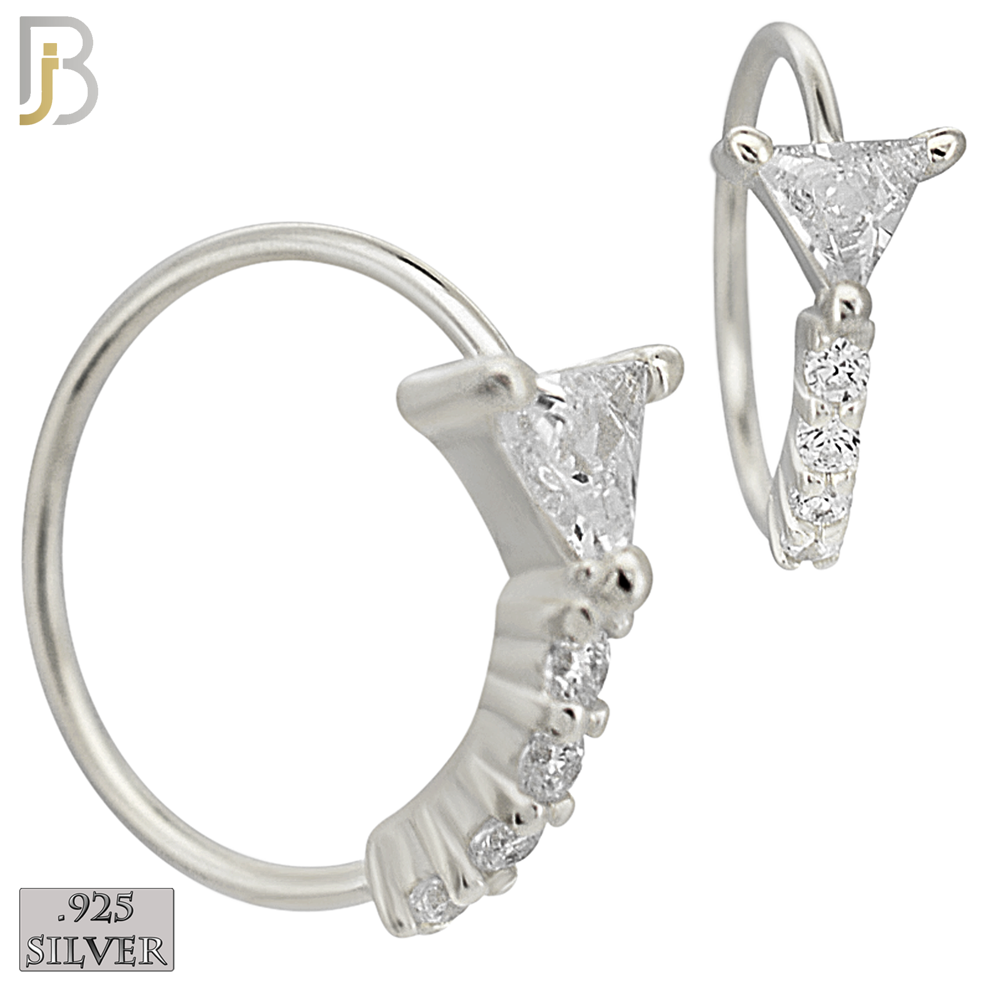 925-CT116 -  925 Sterling Silver Triangle Shaped CZ in Prong Set with 5 CZ Line Nose Hoops (Pack of 6) image 1