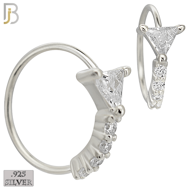 925-CT116 -  925 Sterling Silver Triangle Shaped CZ in Prong Set with 5 CZ Line Nose Hoops (Pack of 6) image 1