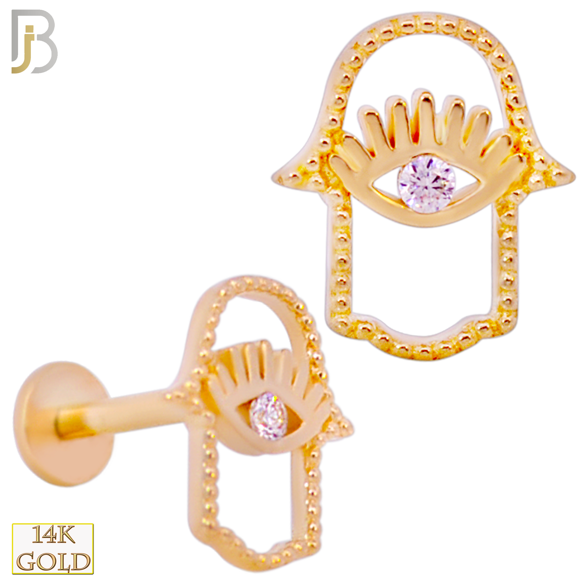 14-LB78 - 14k Yellow Gold Hollow Hamsa Labret image 0