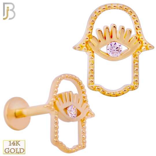 14-LB78 - 14k Yellow Gold Hollow Hamsa Labret image 0