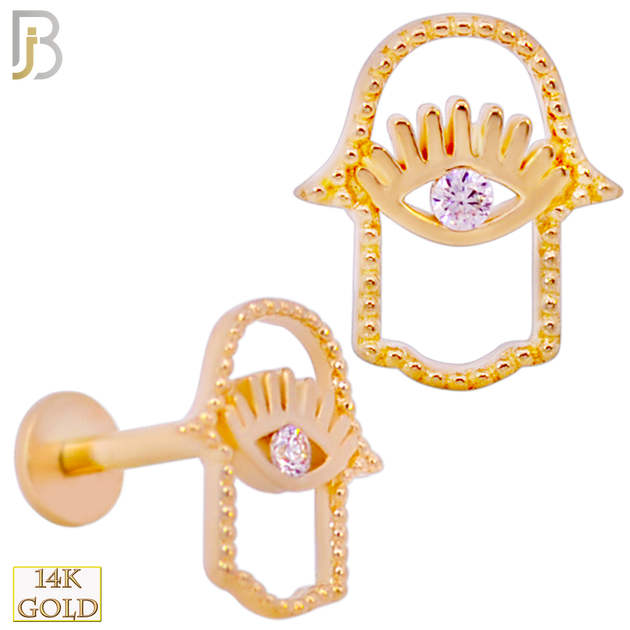 14-LB78 - 14k Yellow Gold Hollow Hamsa Labret image 0