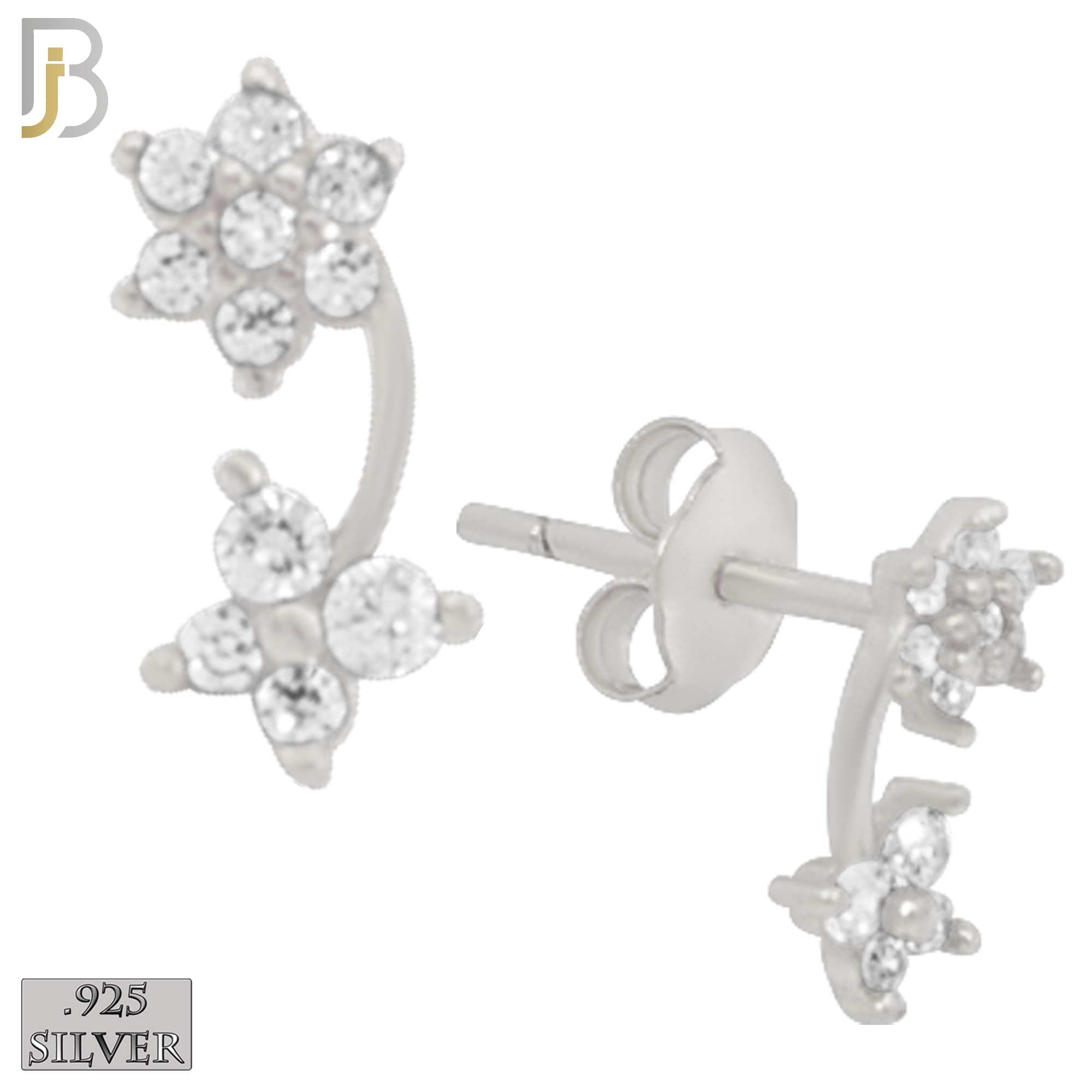 925-ES185 – .925 Sterling Silver 6 Petal Flower and Butterfly with Zircon image 1