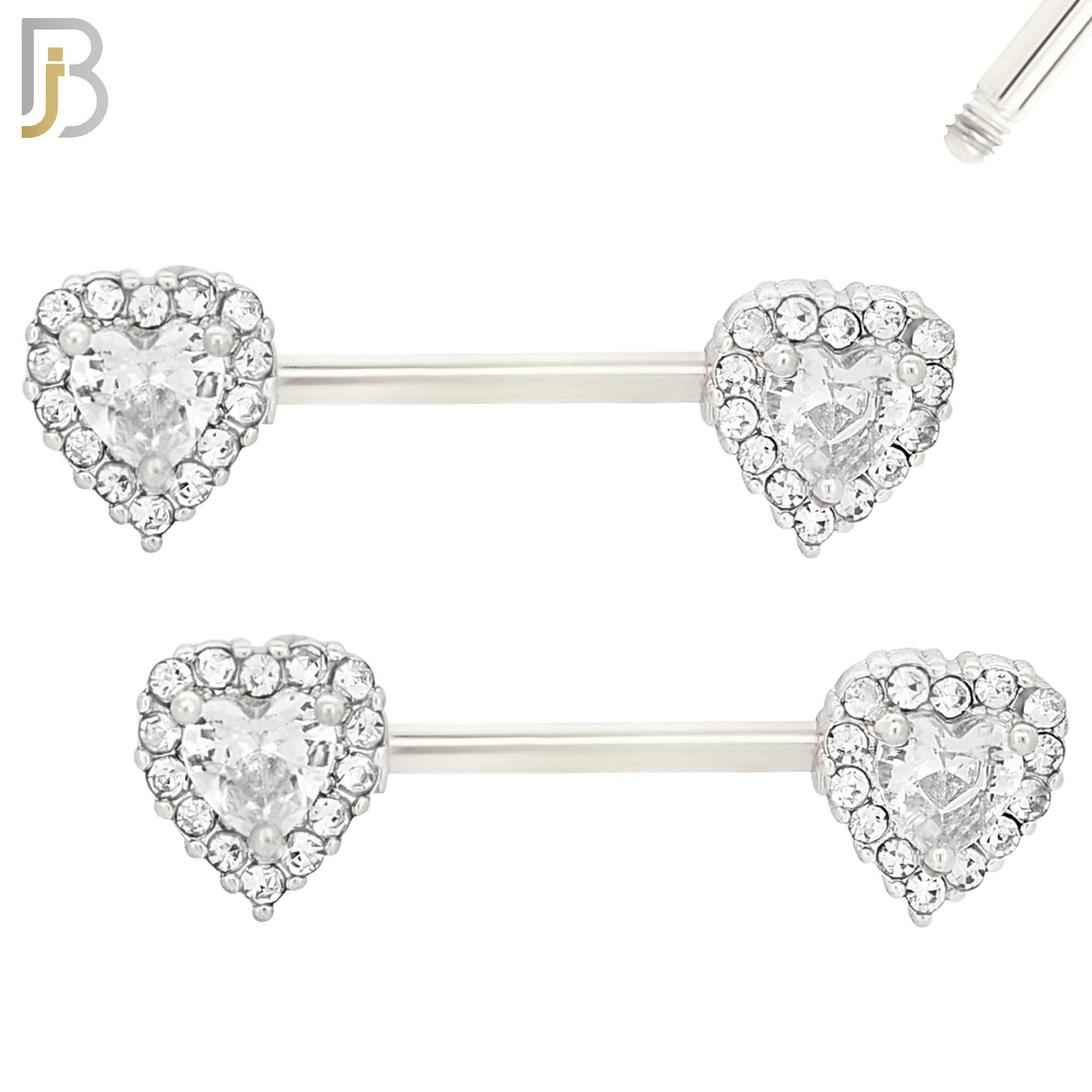 NP14 - 316L Surgical Steel Screw Heart with Multi Zircon Nipple Ring Piercing image 1