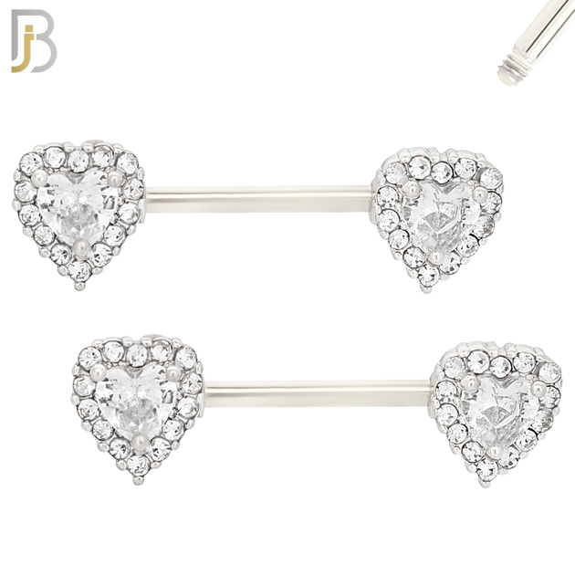 NP14 - 316L Surgical Steel Screw Heart with Multi Zircon Nipple Ring Piercing image 1