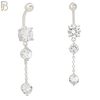 N092  - 316L Stainless Steel with Dangling Round Zircon Belly Ring image 1