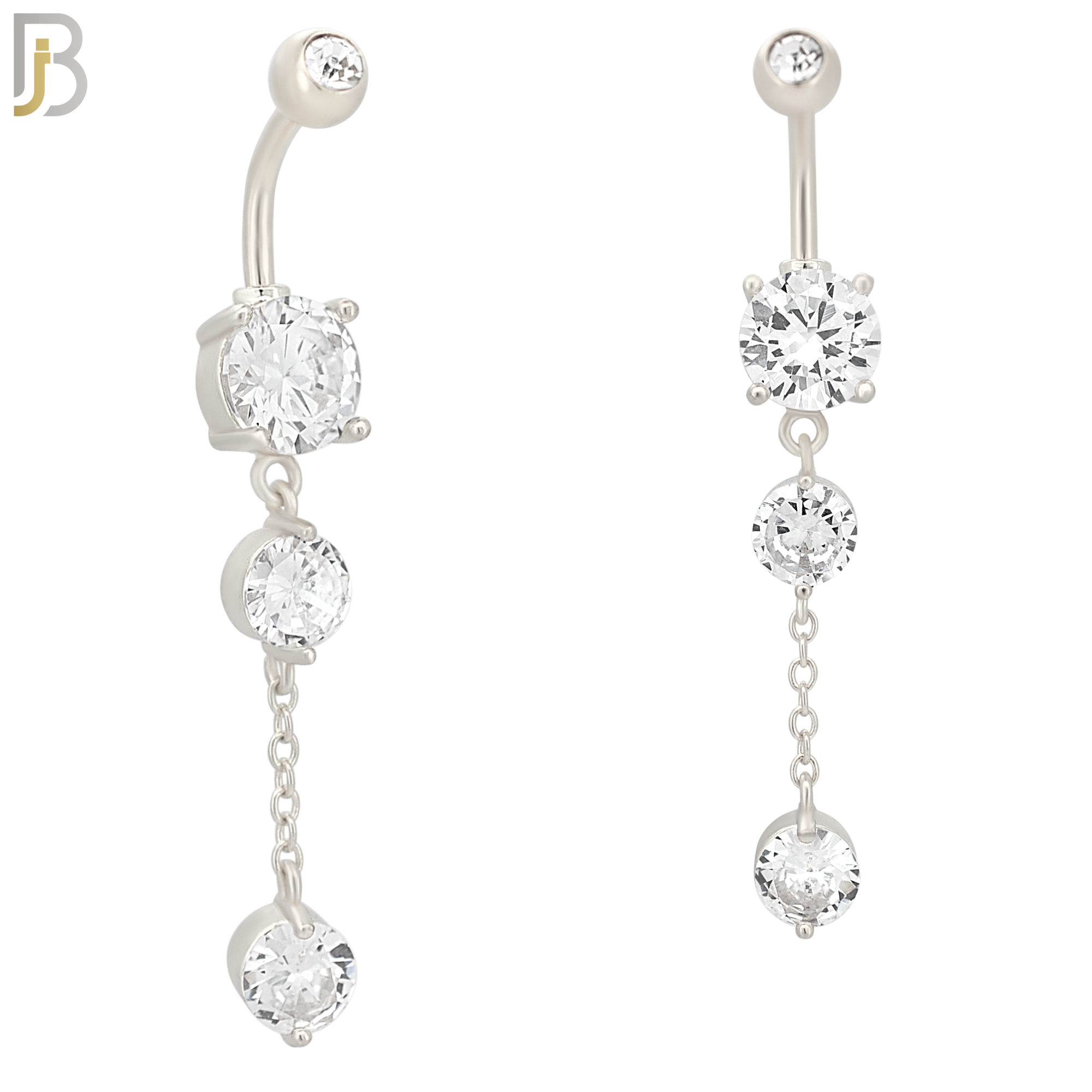 N092  - 316L Stainless Steel with Dangling Round Zircon Belly Ring image 1