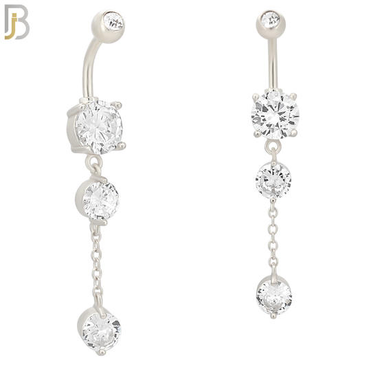 N092  - 316L Stainless Steel with Dangling Round Zircon Belly Ring image 1