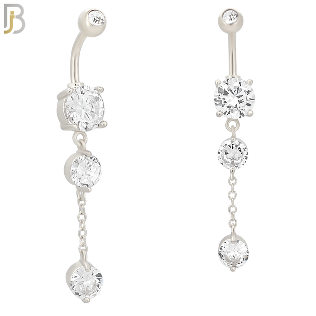 N092  - 316L Stainless Steel with Dangling Round Zircon Belly Ring image 1