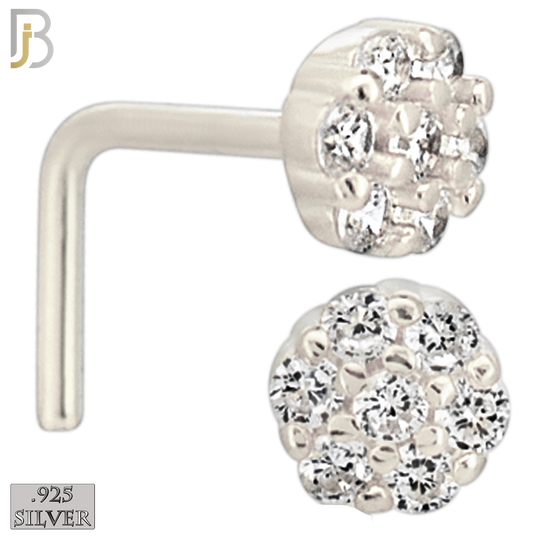 925-NR33LGSC-  925 Sterling Silver Round Shaped Flower Design with CZ L Shape Nose Ring (Pack of 6) image 1