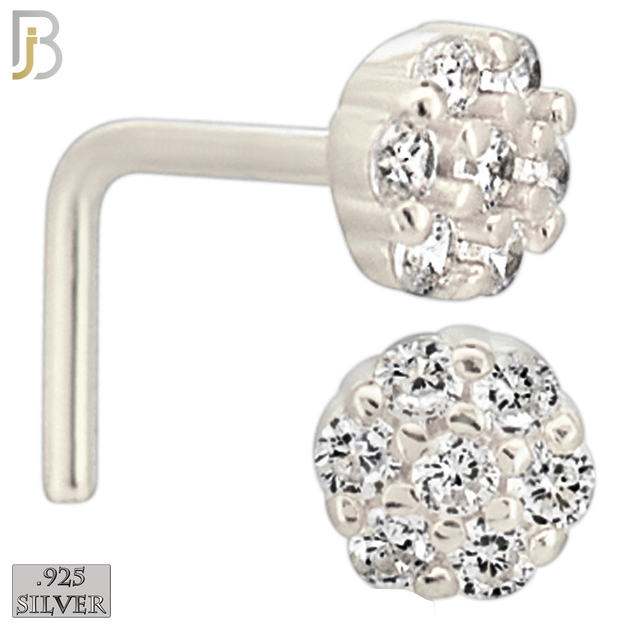 925-NR33LGSC-  925 Sterling Silver Round Shaped Flower Design with CZ L Shape Nose Ring (Pack of 6) image 1
