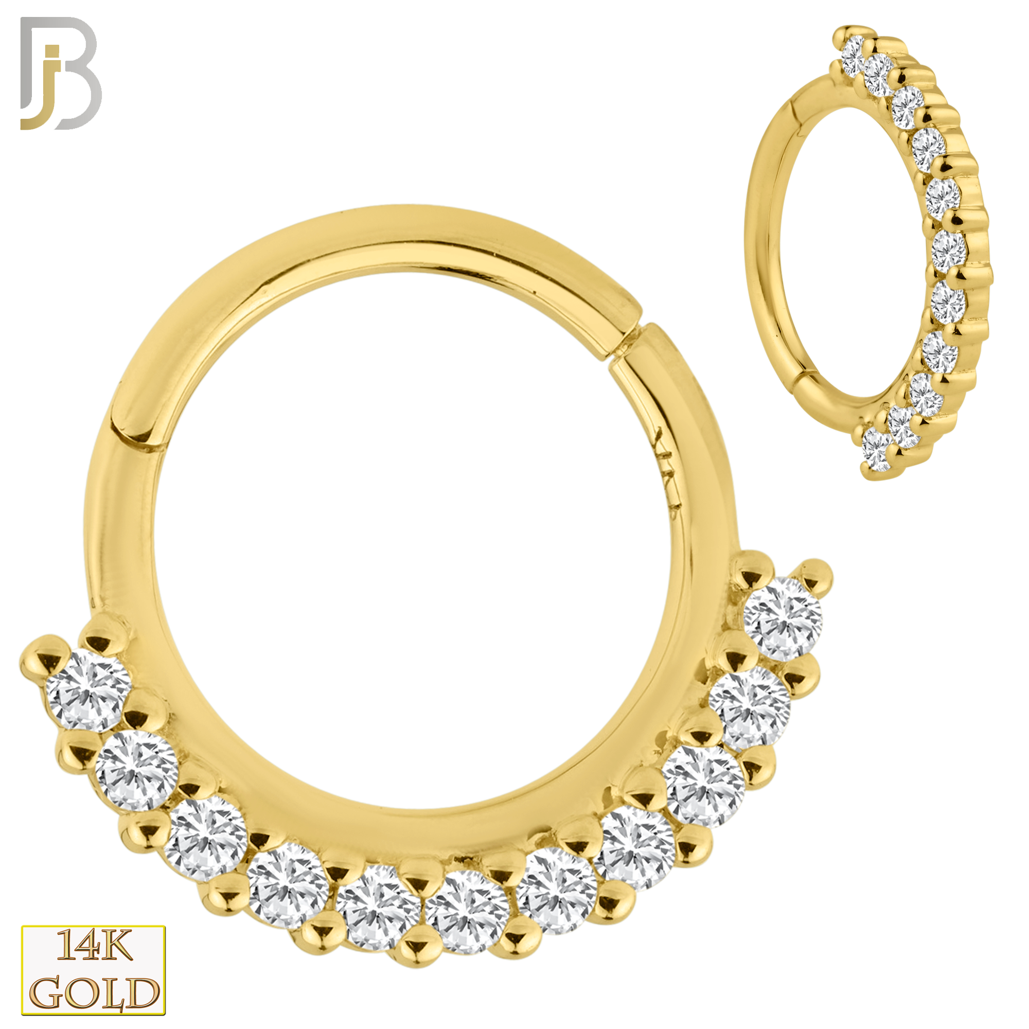 14-CT55 - 14K Solid Gold Hinged Hoops with Multi Zircon image 0