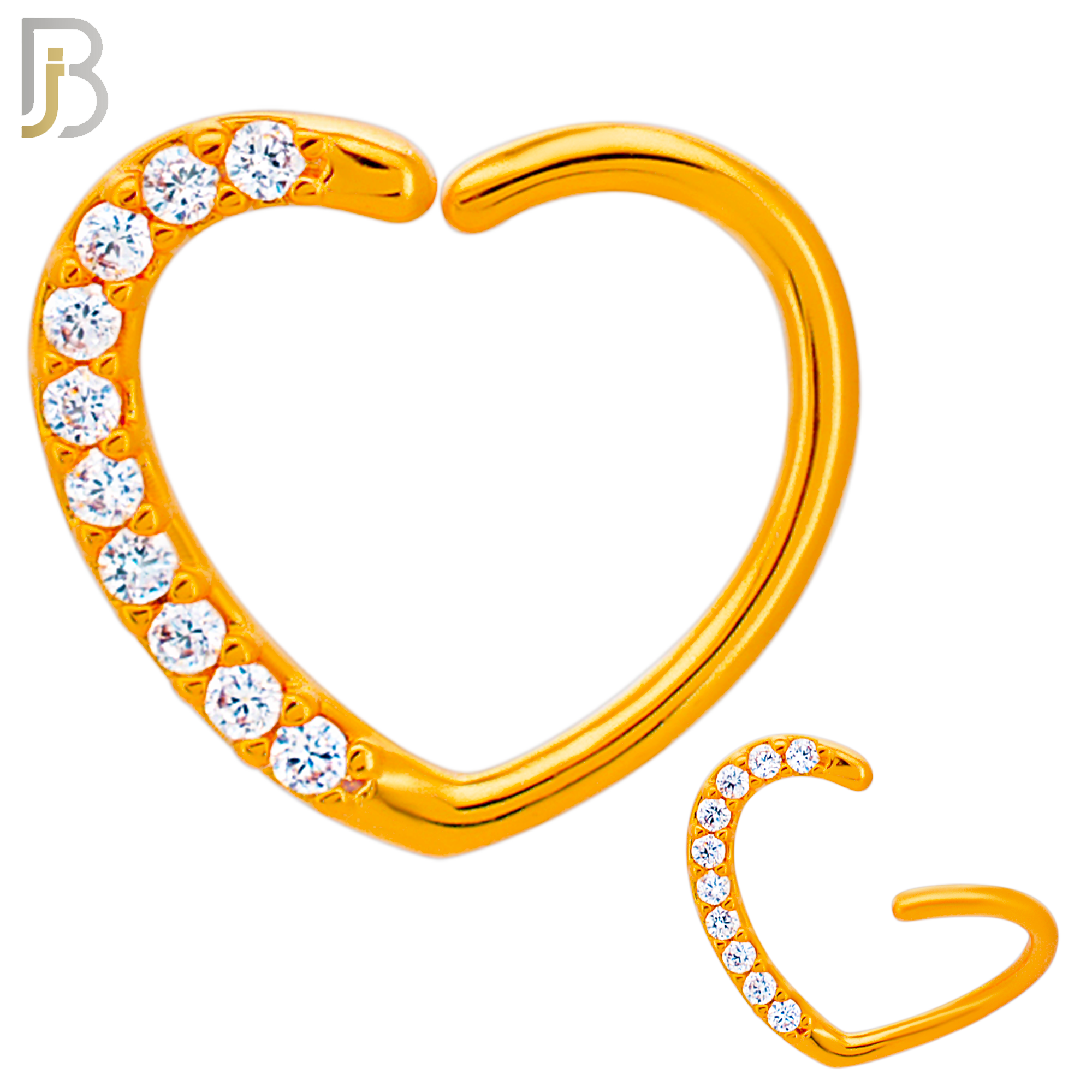 CT109 - (Pack of 6) 316 Surgical Steel Hollow Heart with Multi Zircon Twist to Open Nose Hoop image 3