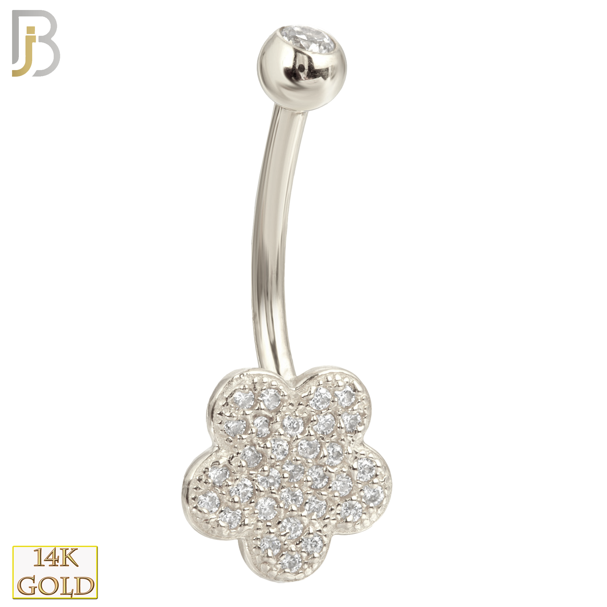 14-NB15 - 14k Solid Gold Banana Belly Ring with  9mm Flower Design image 1