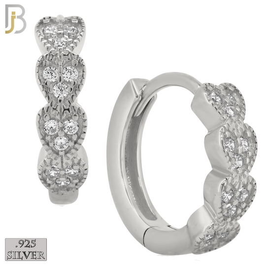 925-ES187 - Silver Clear - .925 Sterling Silver Hearts Design Huggies Earrings  with Zircon image 1