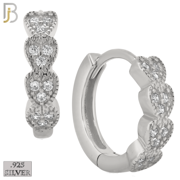 925-ES187 - Silver Clear - .925 Sterling Silver Hearts Design Huggies Earrings  with Zircon image 1