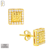925-ES517 - 925 Sterling Silver Square with CZ Halo Nugget Push Back Earrings image 2