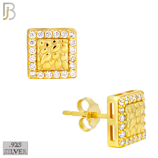 925-ES517 - 925 Sterling Silver Square with CZ Halo Nugget Push Back Earrings image 2