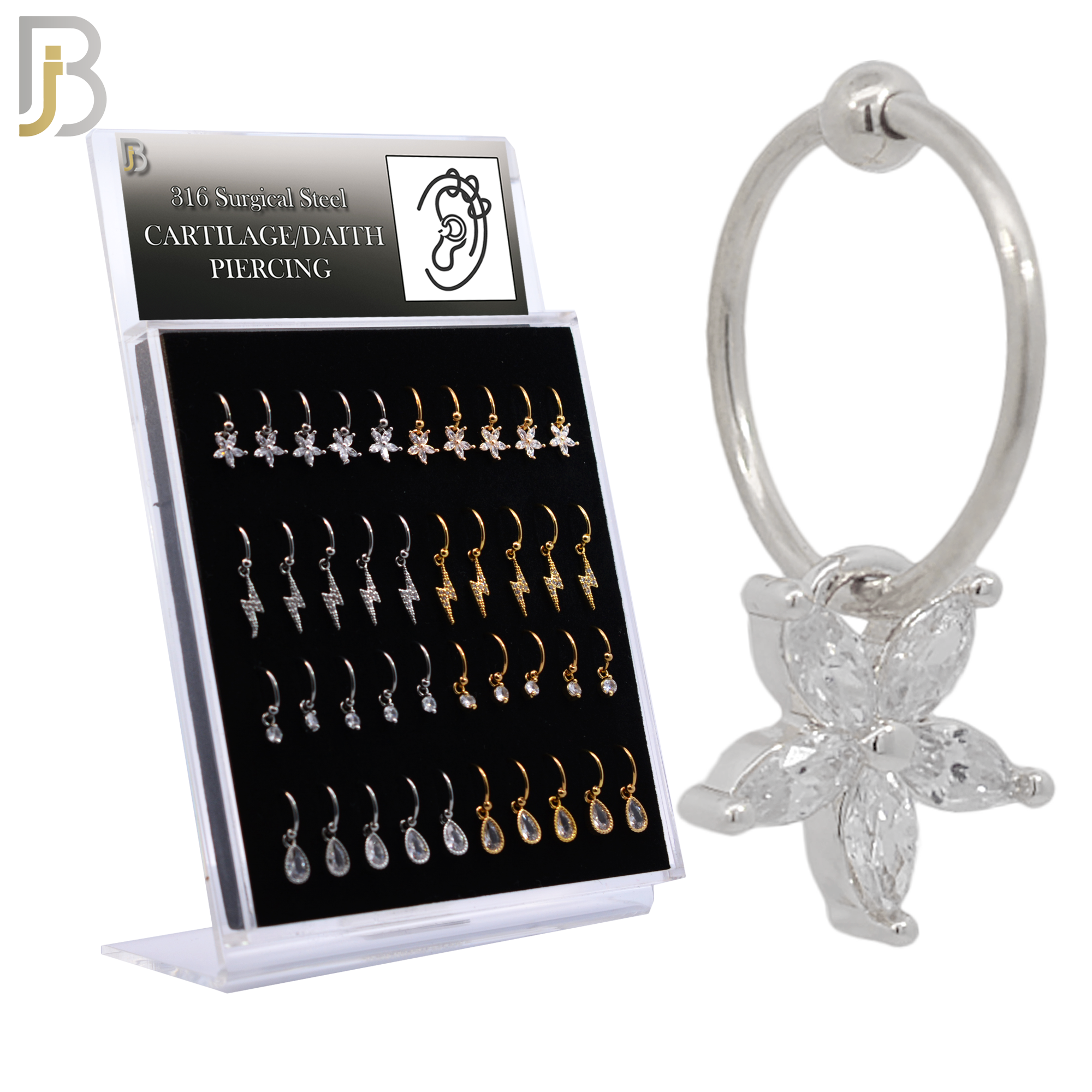 PK-HX06M - 316L Surgical Steel Different Dangling  Designs Helix Hoop Piercing with CZ image 0